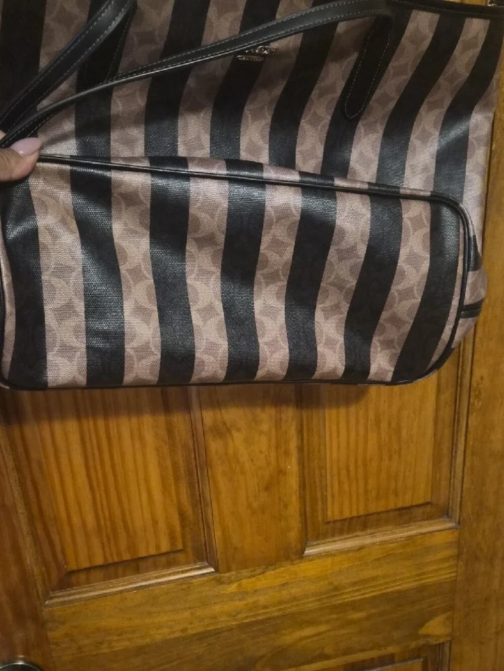 0Coach Brown Vertical Stripe Tote With Zipper